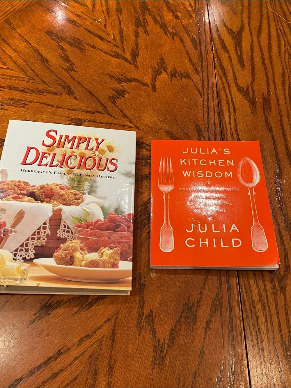 Julia's Child Kitchen Orange Paperback & Simply Delicious Cookbook binder
